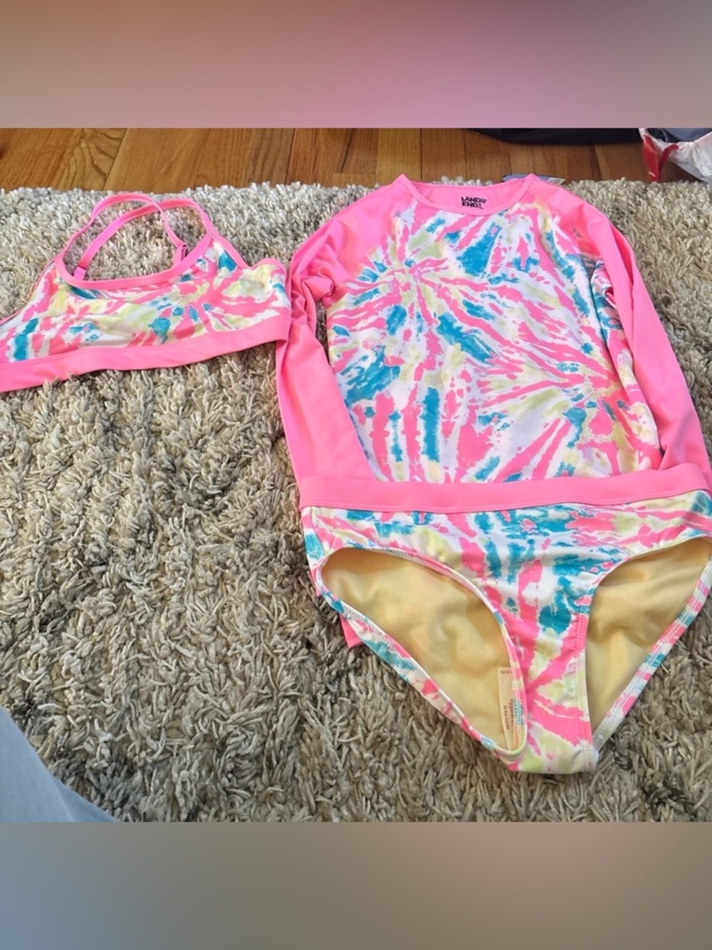 NWT 10/12 Lands Ends Girls 3 Piece Swimsuit